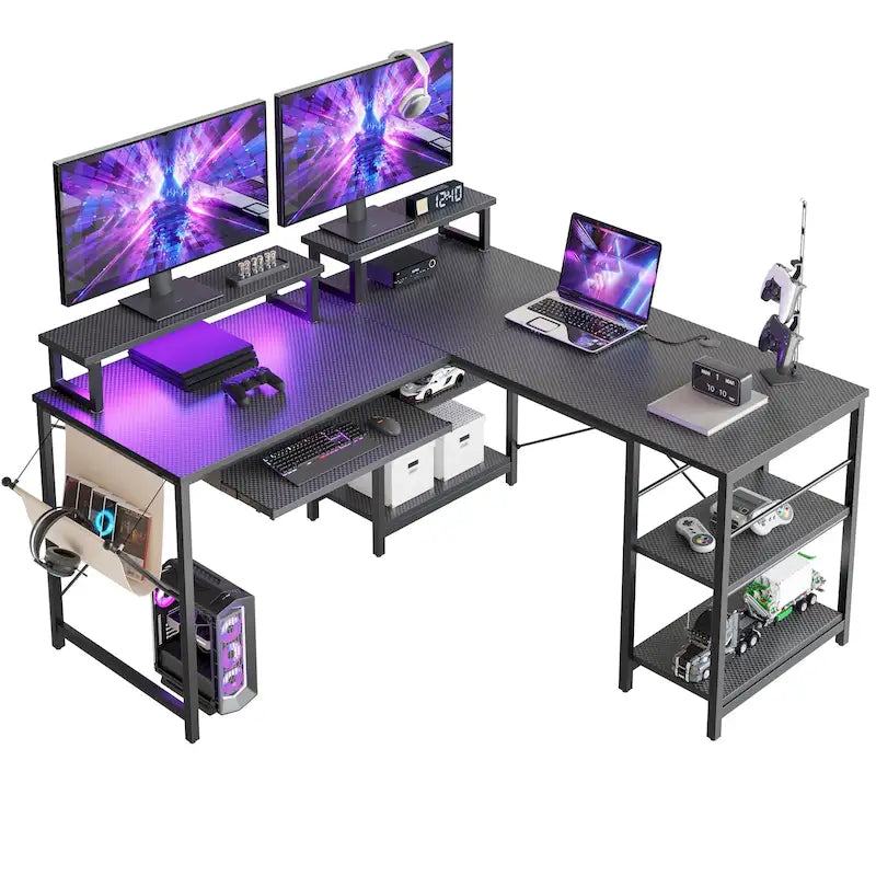95.2 L-Shaped Gaming Desk with RGB LED and Monitor Stand