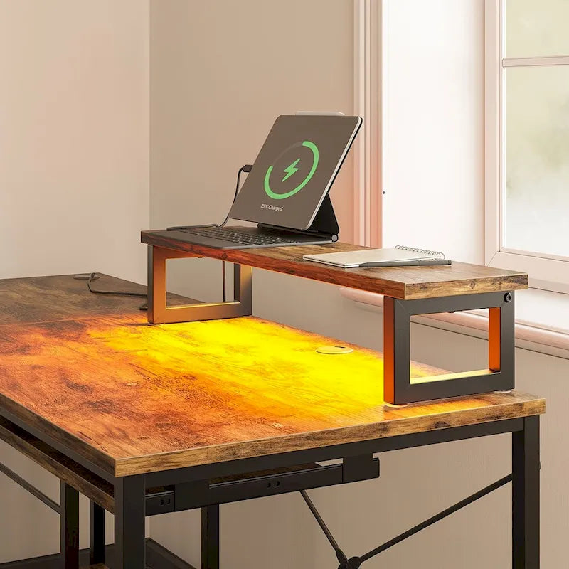 95.2 L-Shaped Gaming Desk with RGB LED and Monitor Stand