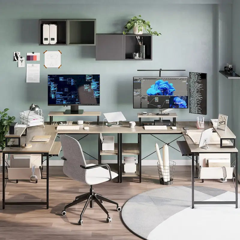 95.2 L-Shaped Gaming Desk with RGB LED and Monitor Stand