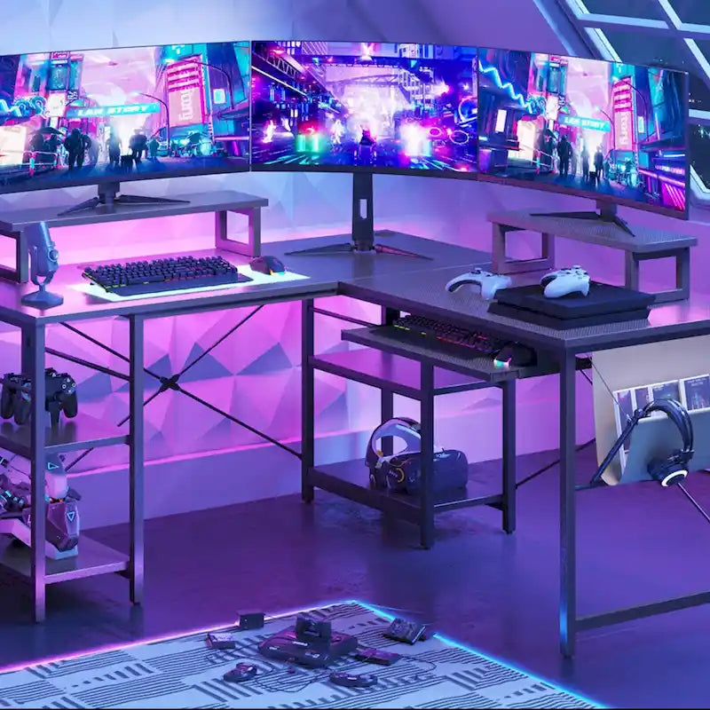 95.2 L-Shaped Gaming Desk with RGB LED and Monitor Stand
