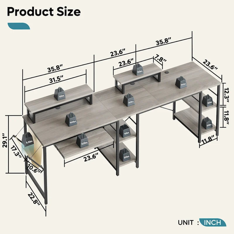 95.2 L-Shaped Gaming Desk with RGB LED and Monitor Stand