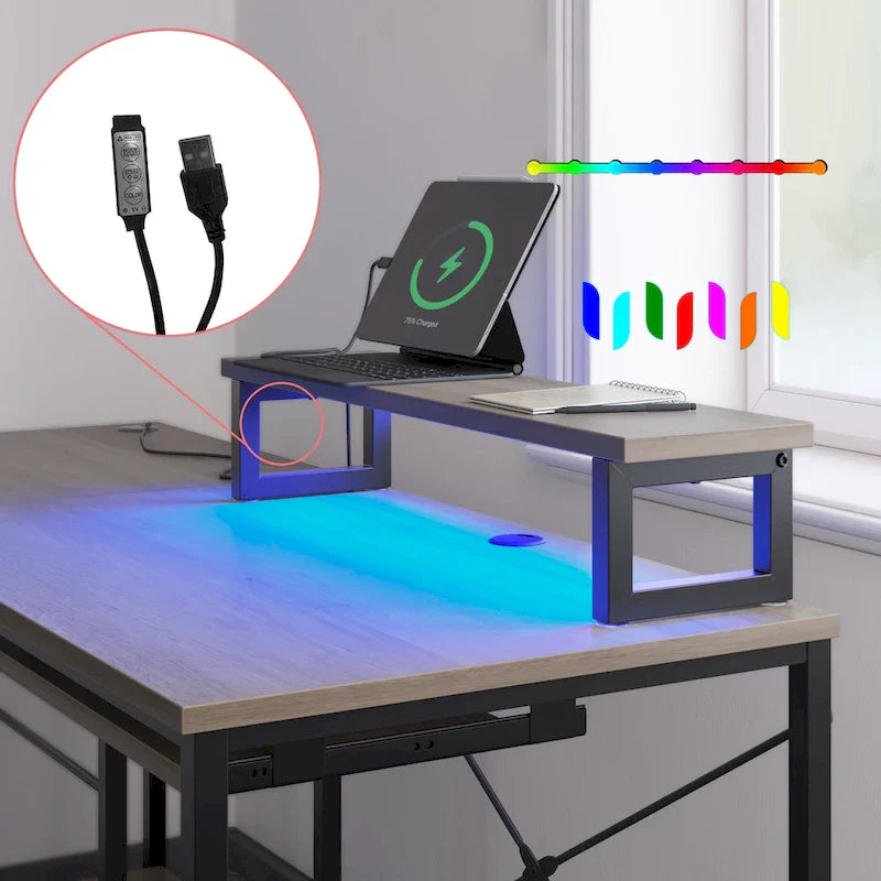95.2 L-Shaped Gaming Desk with RGB LED and Monitor Stand