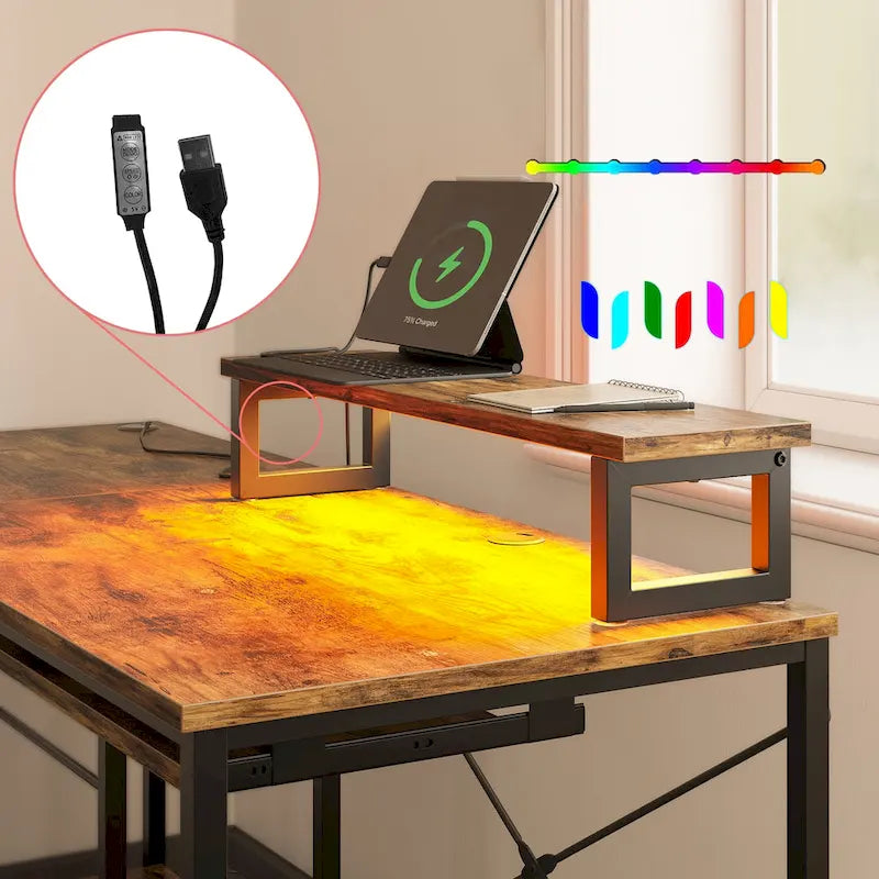 95.2 L-Shaped Gaming Desk with RGB LED and Monitor Stand