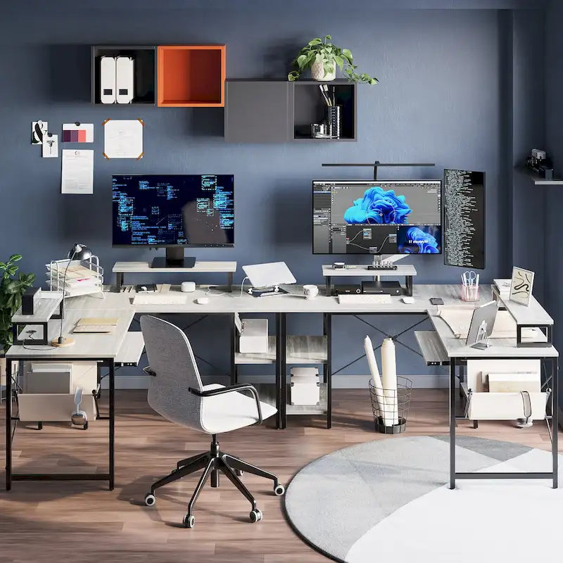 95.2 L-Shaped Gaming Desk with RGB LED and Monitor Stand