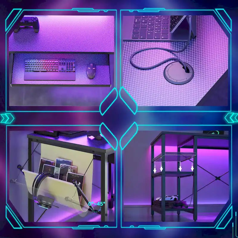 95.2 L-Shaped Gaming Desk with RGB LED and Monitor Stand