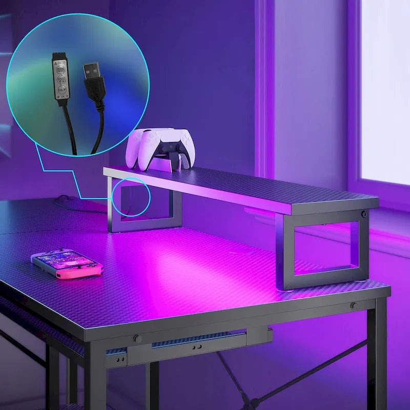 95.2 L-Shaped Gaming Desk with RGB LED and Monitor Stand