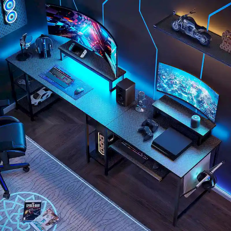 95.2 L-Shaped Gaming Desk with RGB LED and Monitor Stand