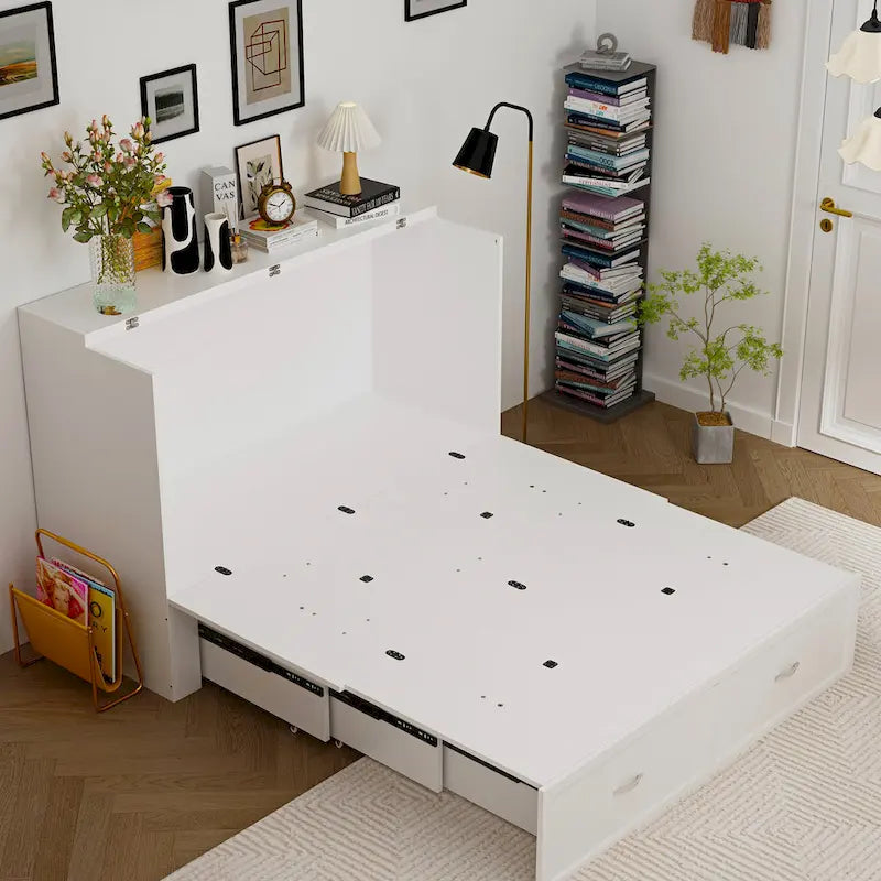 White Full-Size Murphy Bed with Storage Drawers