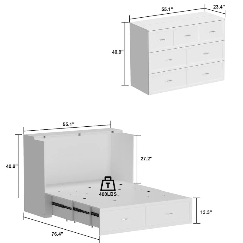 White Full-Size Murphy Bed with Storage Drawers