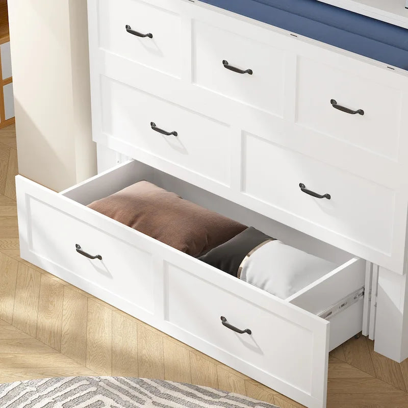 White Full-Size Murphy Bed with Storage Drawers