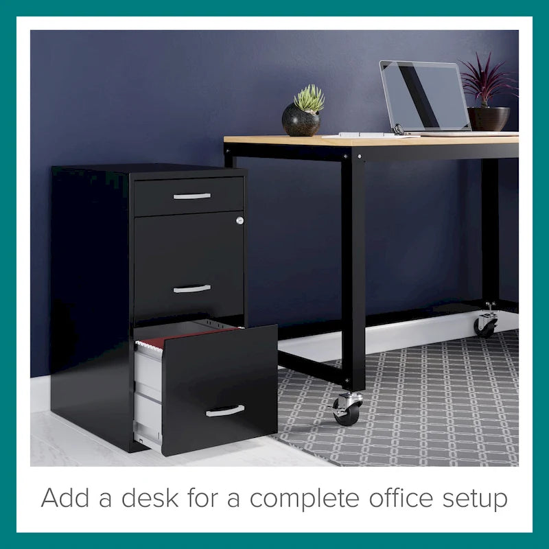 Space Solutions 18 Deep 3 Drawer Metal File Cabinet, Black
