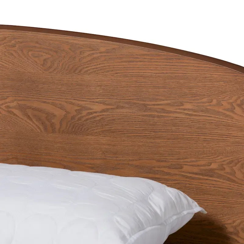 Walnut Brown Mid-Century Platform Bed with Curved Headboard - Full Size
