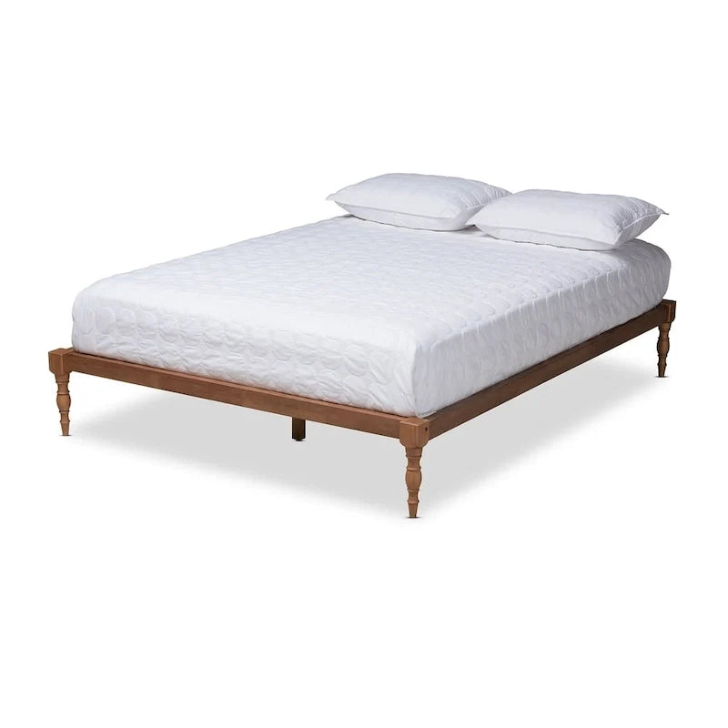 Walnut Brown Platform Bed Frame with Turned Legs
