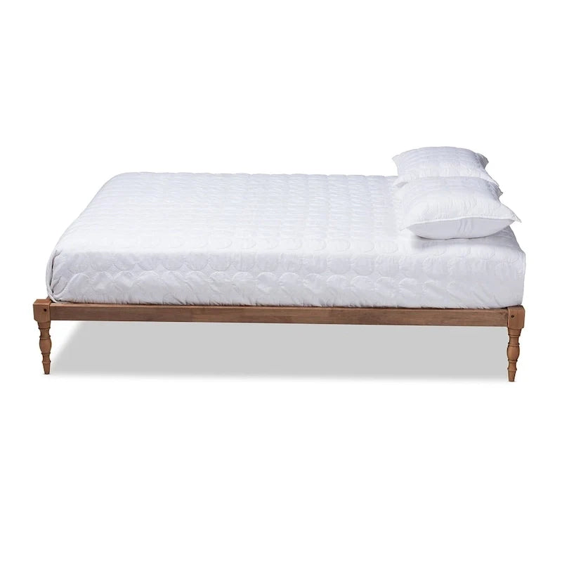 Walnut Brown Platform Bed Frame with Turned Legs