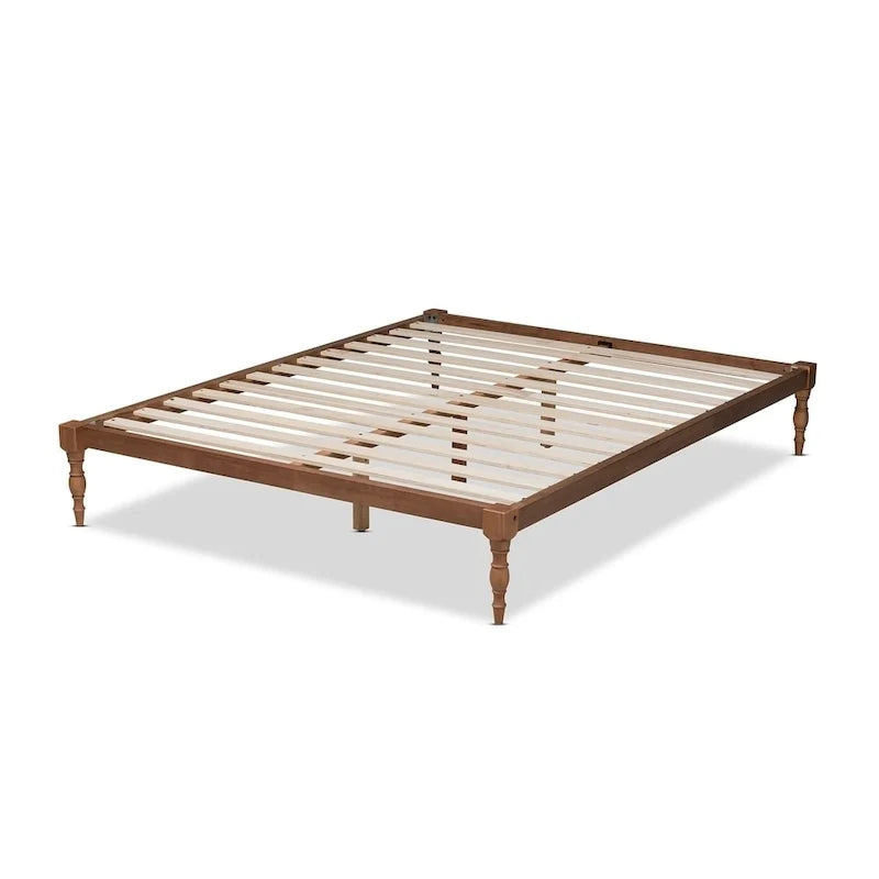 Walnut Brown Platform Bed Frame with Turned Legs