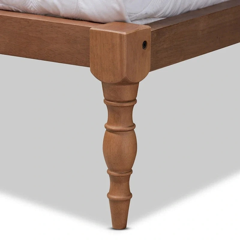 Walnut Brown Platform Bed Frame with Turned Legs
