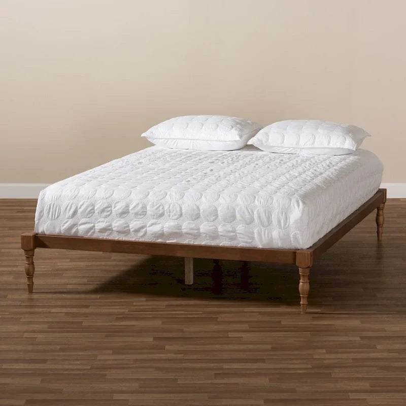 Walnut Brown Platform Bed Frame with Turned Legs