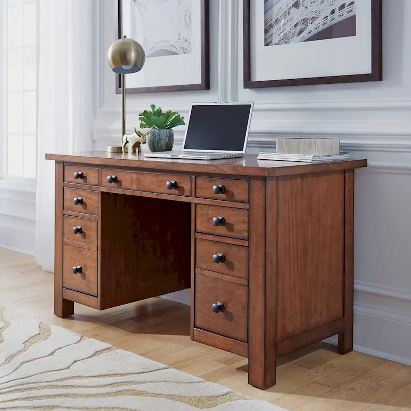 Aged Maple 54-Inch Executive Pedestal Desk