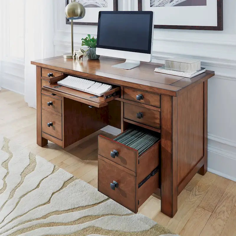 Aged Maple 54-Inch Executive Pedestal Desk