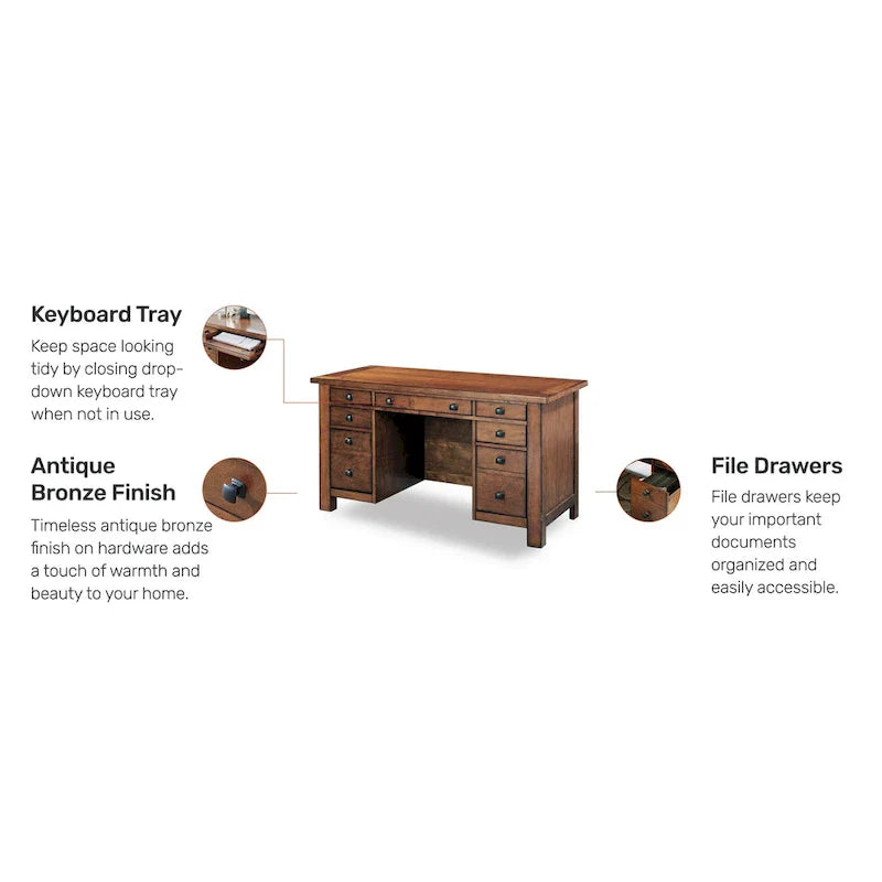 Aged Maple 54-Inch Executive Pedestal Desk