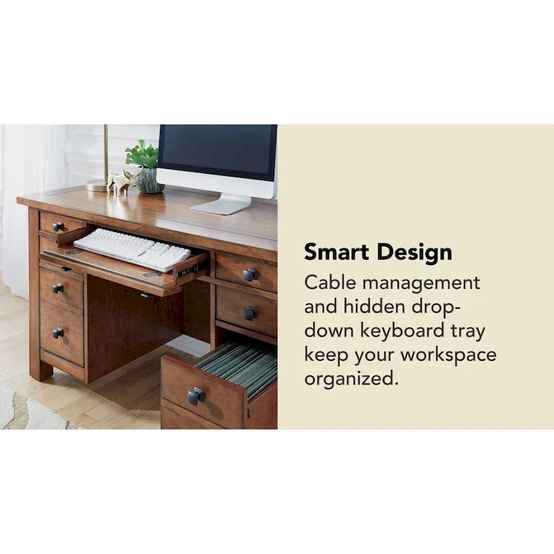 Aged Maple 54-Inch Executive Pedestal Desk