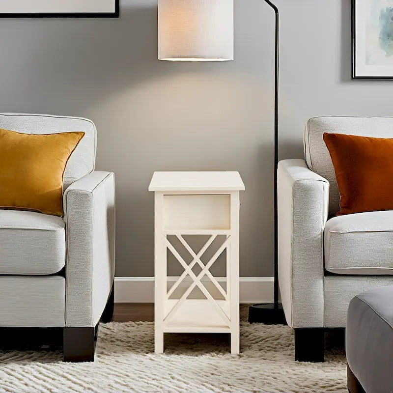 Wooden Nightstand with Drawer and Open Shelves