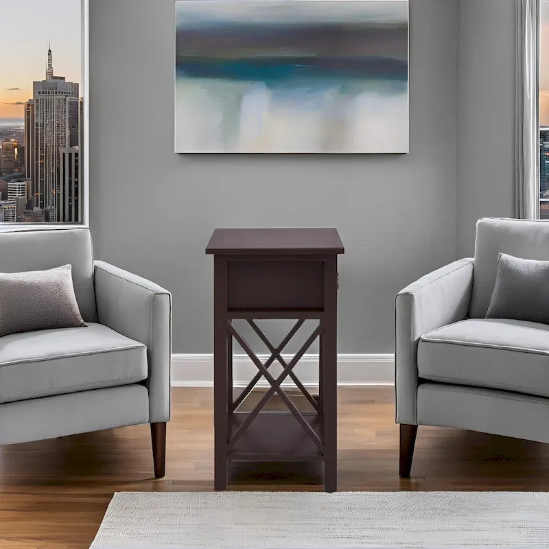 Wooden Nightstand with Drawer and Open Shelves