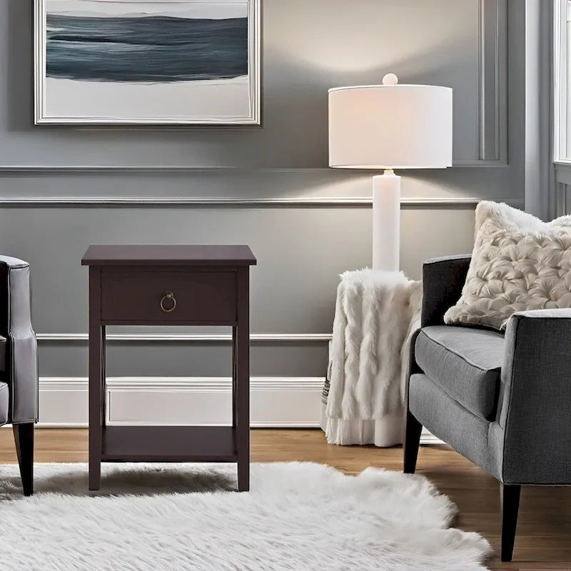 Wooden Nightstand with Drawer and Open Shelves