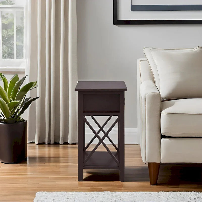 Wooden Nightstand with Drawer and Open Shelves