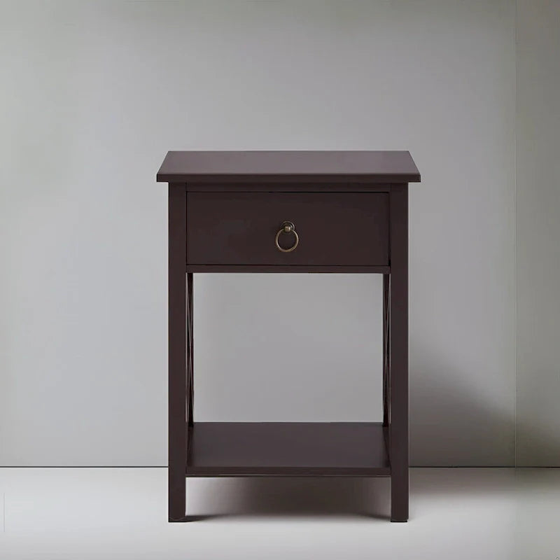 Wooden Nightstand with Drawer and Open Shelves