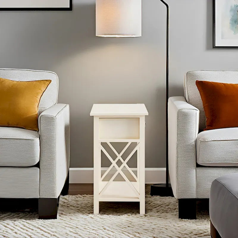 Wooden Nightstand with Drawer and Open Shelves