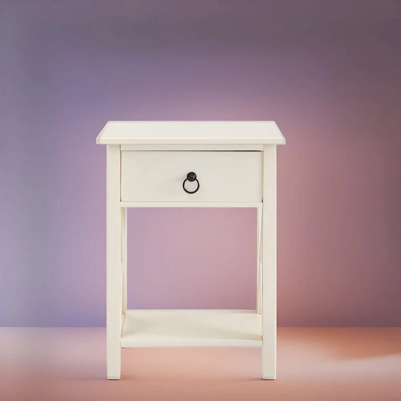 Wooden Nightstand with Drawer and Open Shelves