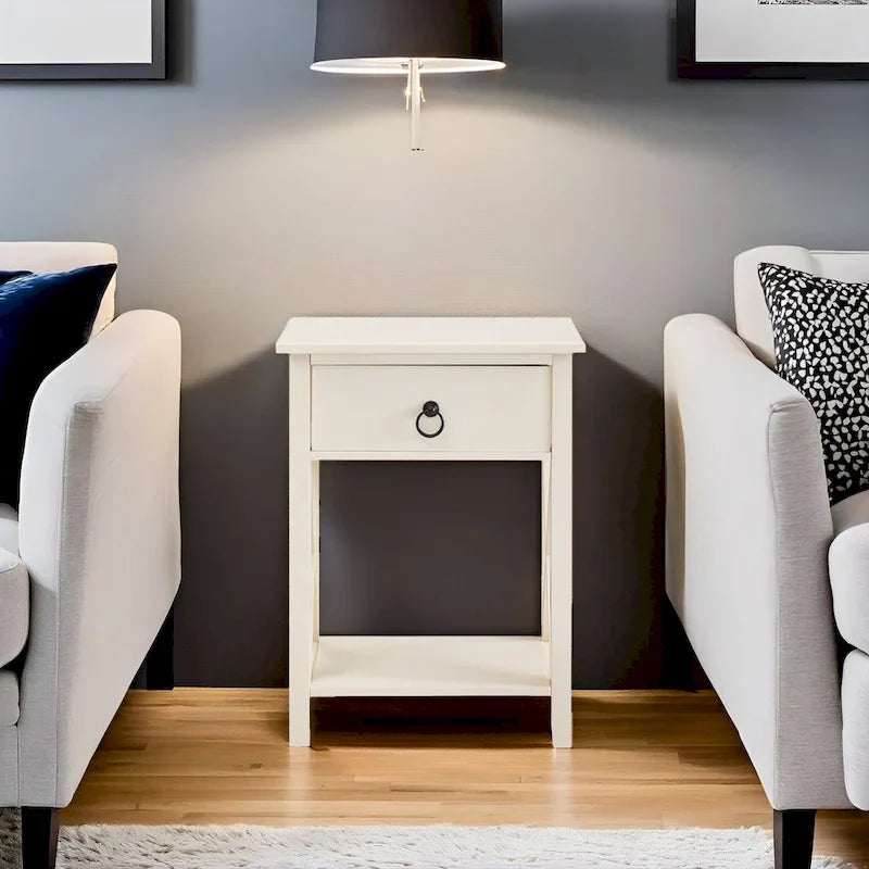 Wooden Nightstand with Drawer and Open Shelves