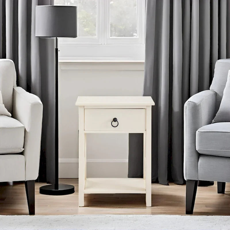 Wooden Nightstand with Drawer and Open Shelves