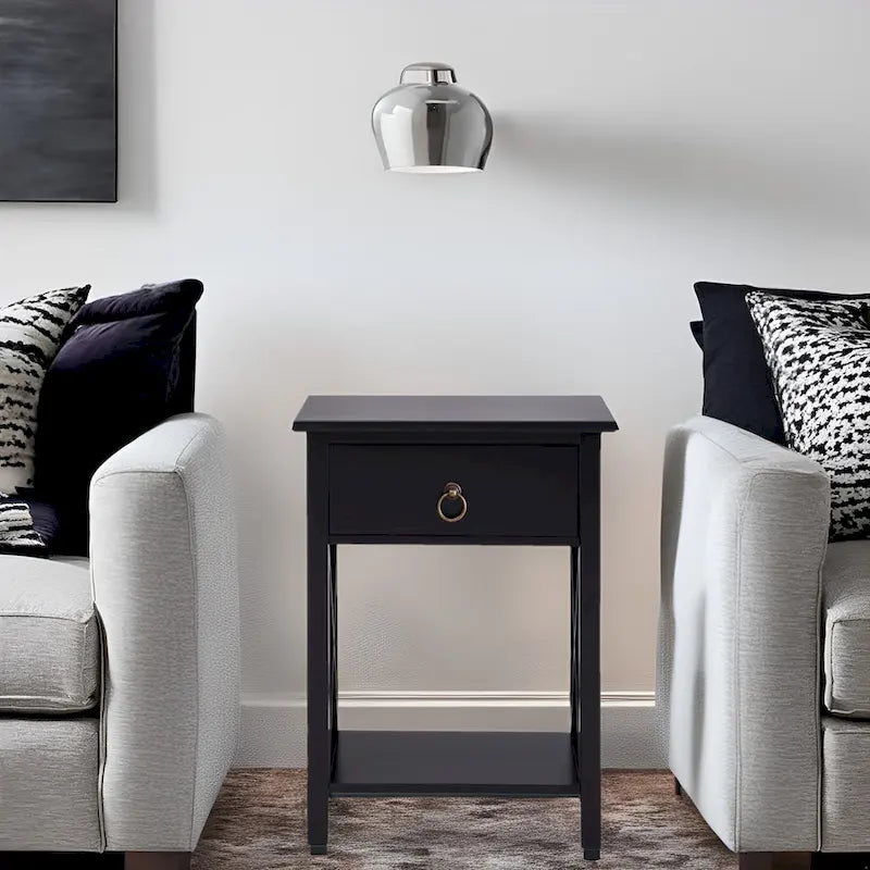 Wooden Nightstand with Drawer and Open Shelves