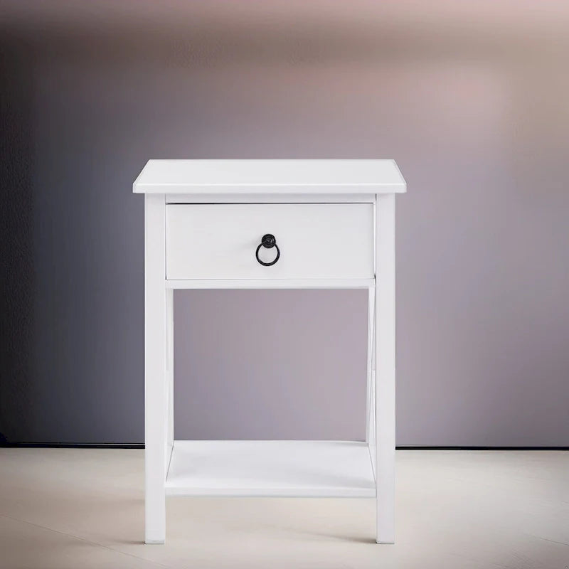 Wooden Nightstand with Drawer and Open Shelves