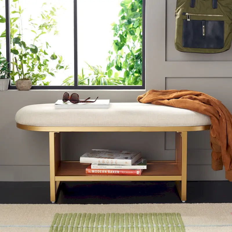 SAFAVIEH Mignon Open Shelf Bench withCushion - 42 W x 15 D x 18 H - 42Wx15Dx18H