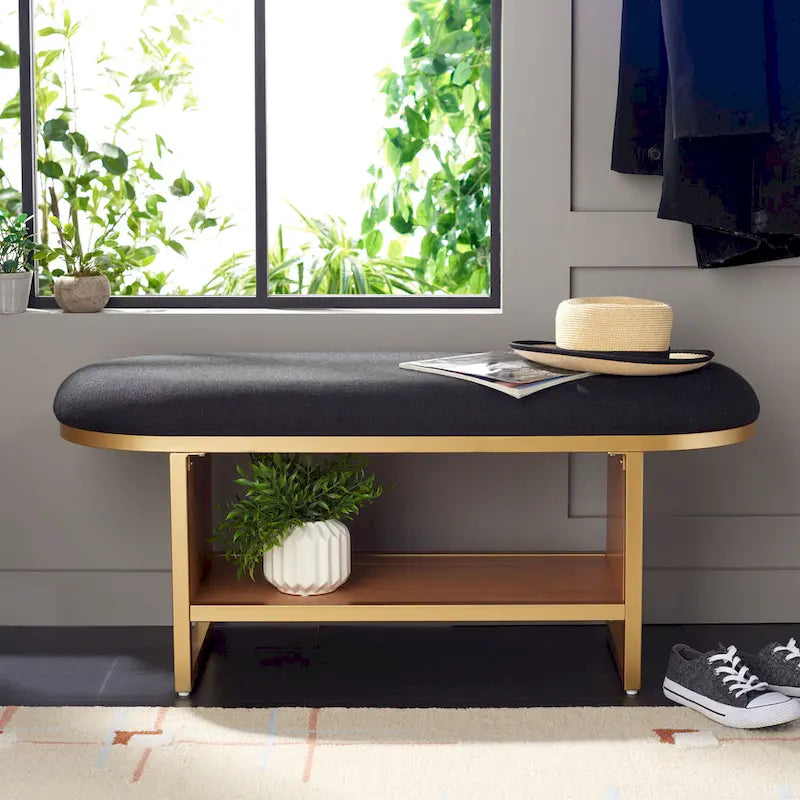 SAFAVIEH Mignon Open Shelf Bench withCushion - 42 W x 15 D x 18 H - 42Wx15Dx18H