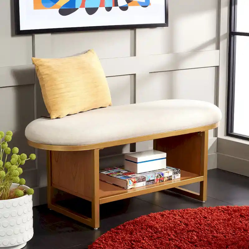 SAFAVIEH Mignon Open Shelf Bench withCushion - 42 W x 15 D x 18 H - 42Wx15Dx18H