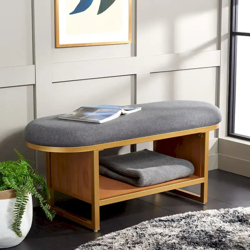 SAFAVIEH Mignon Open Shelf Bench withCushion - 42 W x 15 D x 18 H - 42Wx15Dx18H
