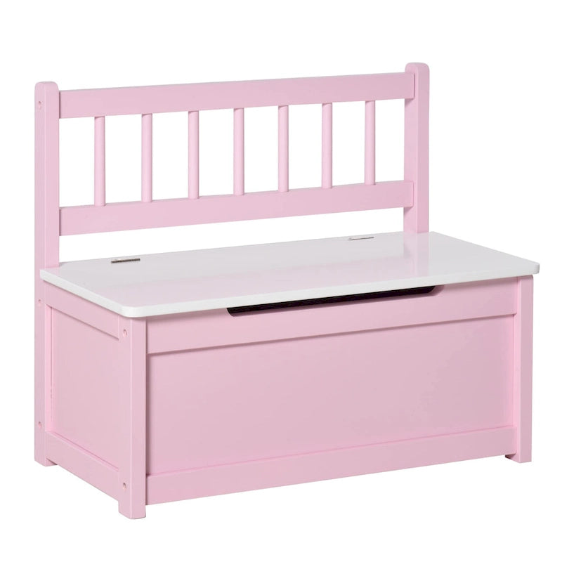 Qaba 2-IN-1 Wooden Toy Box Kids Seat Bench Storage Chest Cabinet Chunk Cube with Safety Pneumatic Rod