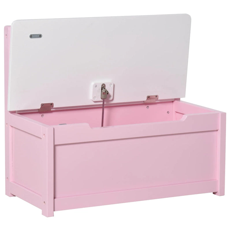 Qaba 2-IN-1 Wooden Toy Box Kids Seat Bench Storage Chest Cabinet Chunk Cube with Safety Pneumatic Rod