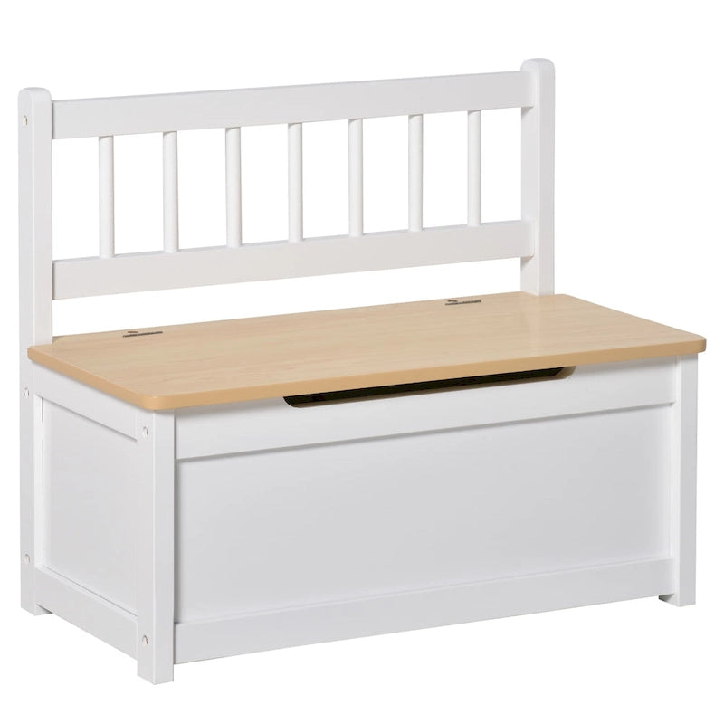 Qaba 2-IN-1 Wooden Toy Box Kids Seat Bench Storage Chest Cabinet Chunk Cube with Safety Pneumatic Rod
