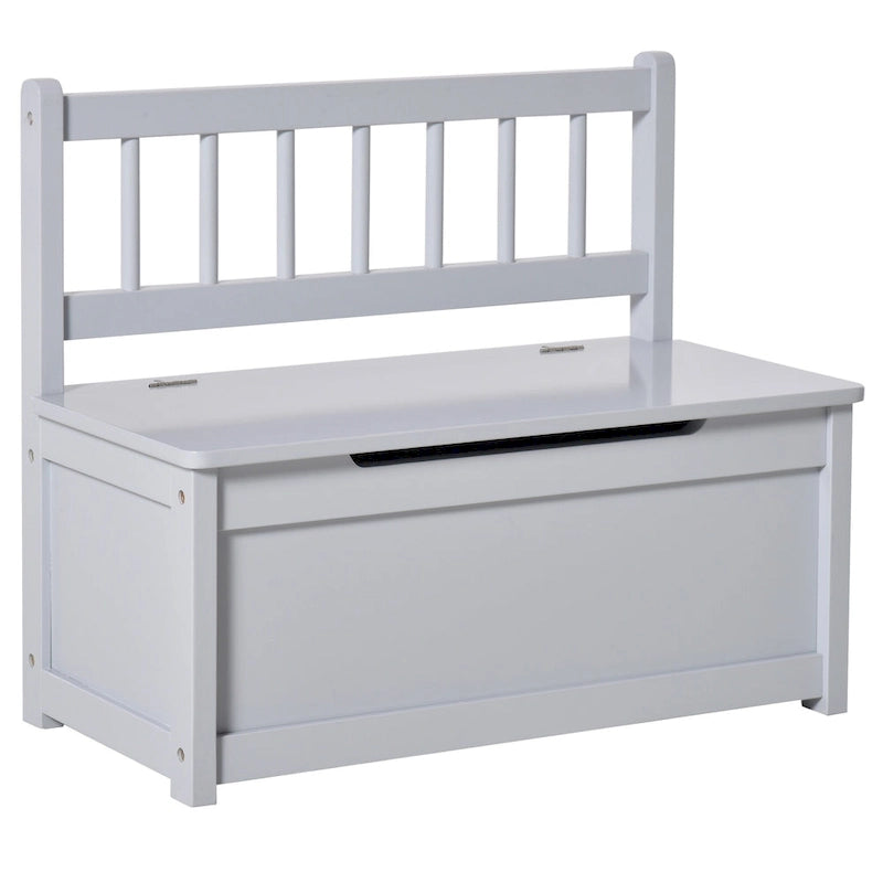 Qaba 2-IN-1 Wooden Toy Box Kids Seat Bench Storage Chest Cabinet Chunk Cube with Safety Pneumatic Rod