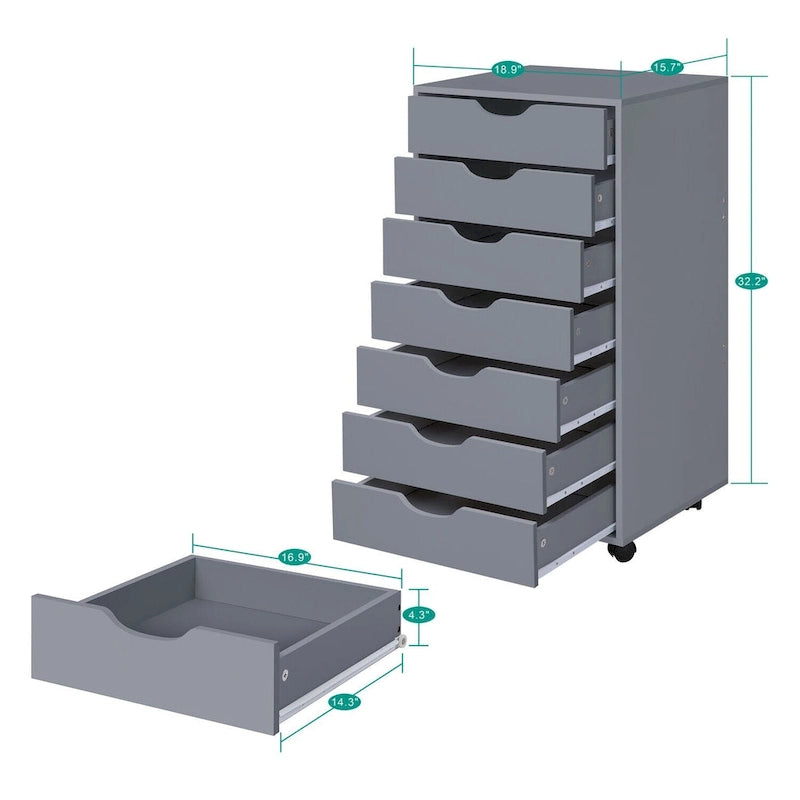 7- Drawer Office File Wooden Cabinet, for Home Office, Mobile File Cabinet, Mobile Storage Cabinet, Filing Storage Drawer