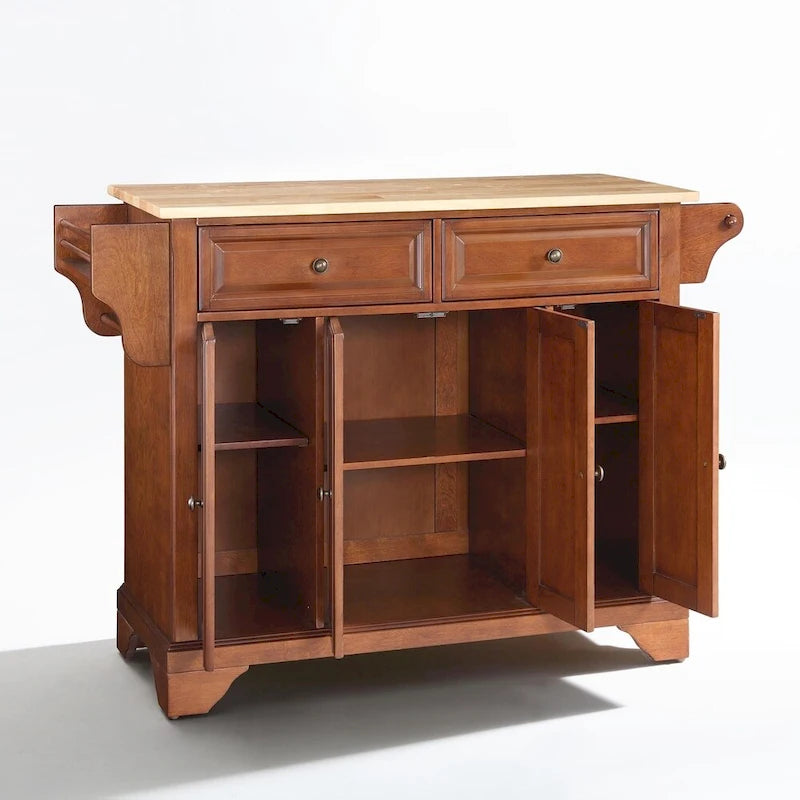 Crosley LaFayette Classic Cherry Natural Wood Top Kitchen Island - 18d x 51.5w x 36h