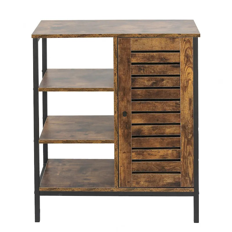 Walnut Finish Manufactured Wood 3-Shelf and 1-Door Storage Cabinet