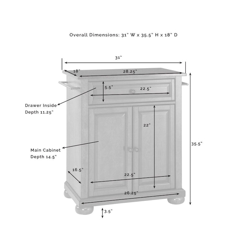 Crosley Alexandria Solid Black Granite Top Portable Kitchen Island in Black Finish - 18d x 31w x 33.5h