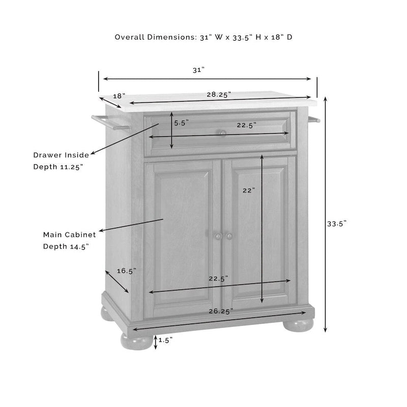 Crosley Alexandria Black Stainless Steel Top Portable Kitchen Island - 18d x 31w x 35.5h