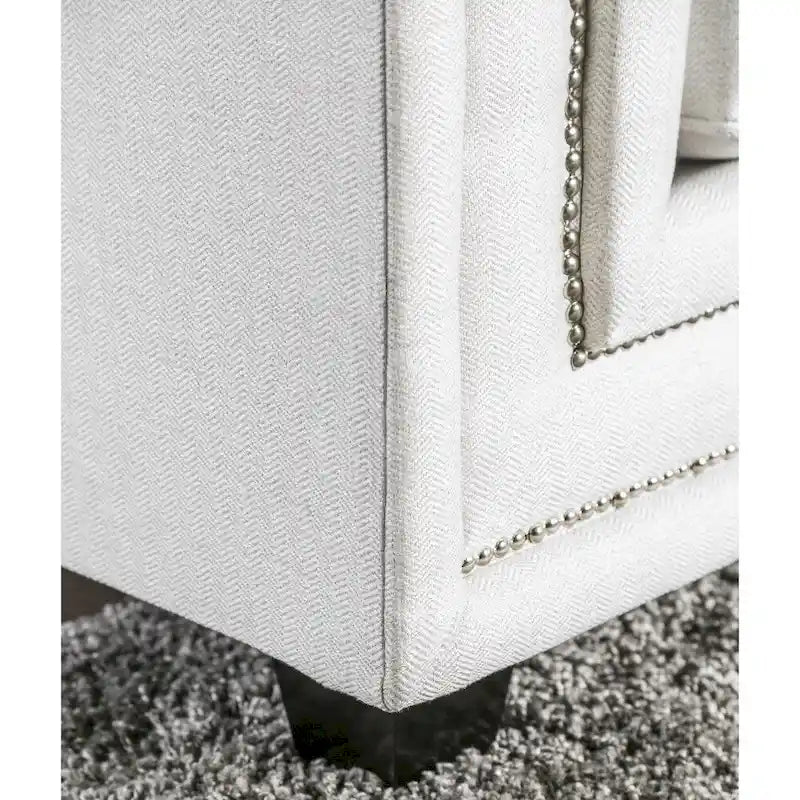 Off-White Chenille Upholstered Sofa with Nailhead Trim